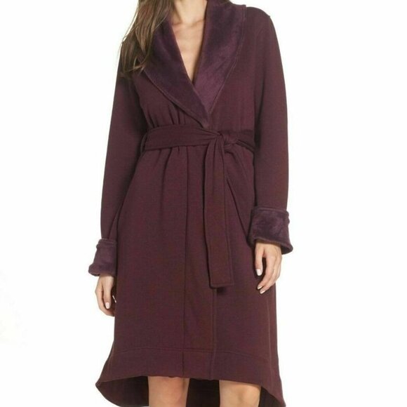UGG Duffield II Double Knit Fleece Robe Burgundy Wine Long Spa Bathroom Sz L - Picture 1 of 11